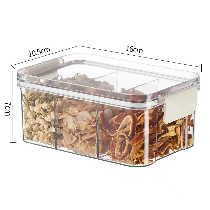 Square flower tea packaging box, 460ml, four-compartment plastic airtight container, food-grade storage box.