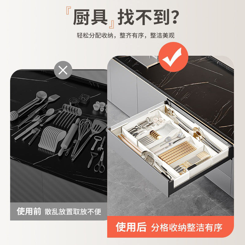 Kitchen drawer retractable storage box deep cabinet with removable plastic tray retractable partition storage box
