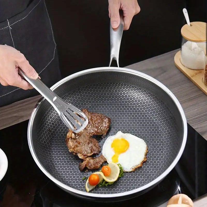 Stainless steel uncoated honeycomb frying pan, non-stick pan, thickened steak pan, source manufacturer.