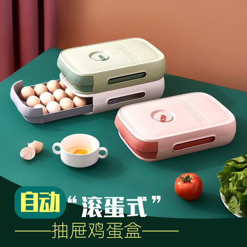 Household refrigerator fresh egg box with lid drawer kitchen storage box can be stacked rolling egg storage box
