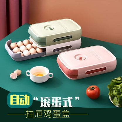 Household refrigerator fresh egg box with lid drawer kitchen storage box can be stacked rolling egg storage box