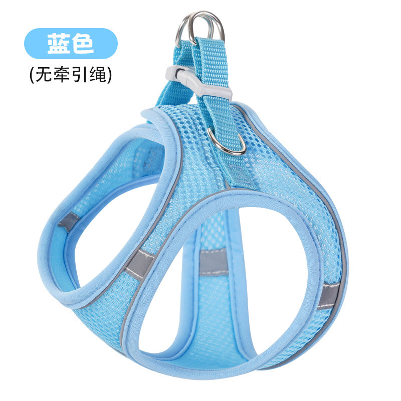 New vest-style pet leash nylon mesh dog harness set, reflective for dogs, available for wholesale.