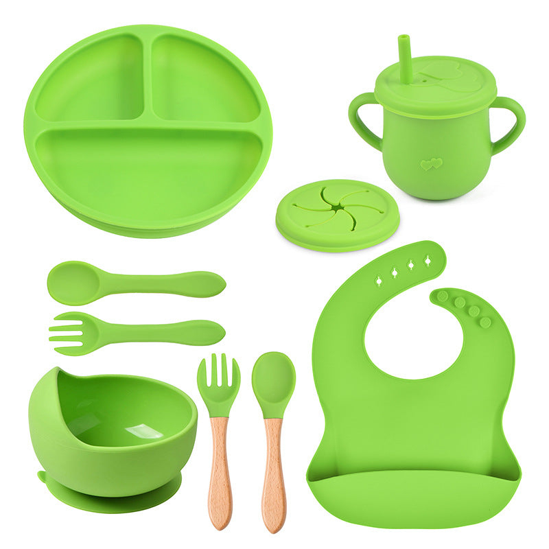Baby food tray with compartments, baby suction cup, food-grade silicone bowl, tableware set, children's complementary food silicone tray