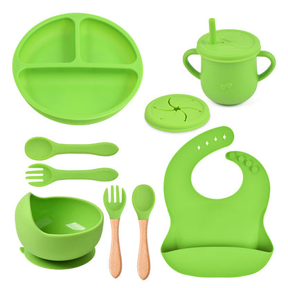 Baby food tray with compartments, baby suction cup, food-grade silicone bowl, tableware set, children's complementary food silicone tray