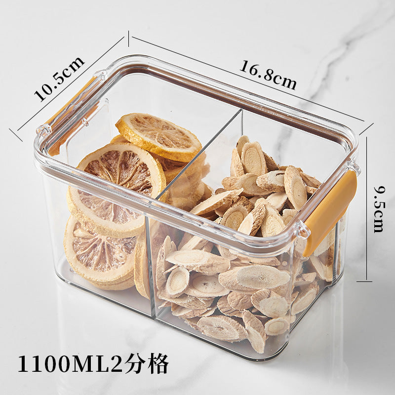 Square flower tea packaging box, 460ml, four-compartment plastic airtight container, food-grade storage box.