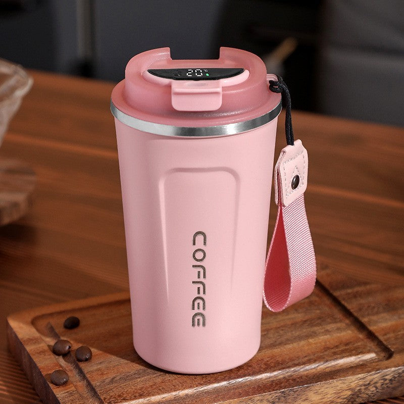 Simple style pure color 304 stainless steel thermos cup intelligent display temperature coffee cup car portable wholesale logo