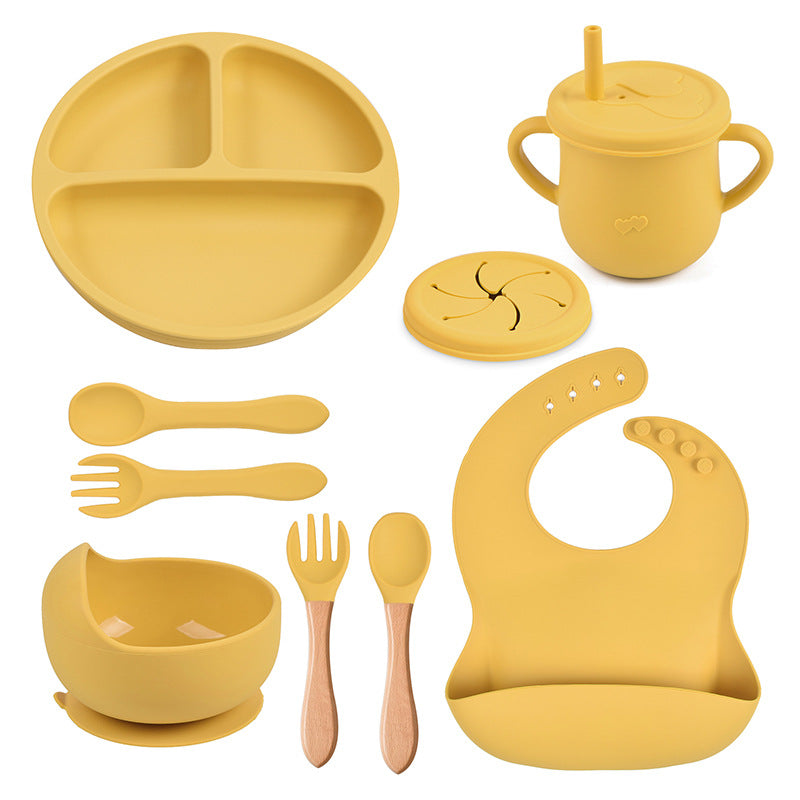 Baby food tray with compartments, baby suction cup, food-grade silicone bowl, tableware set, children's complementary food silicone tray