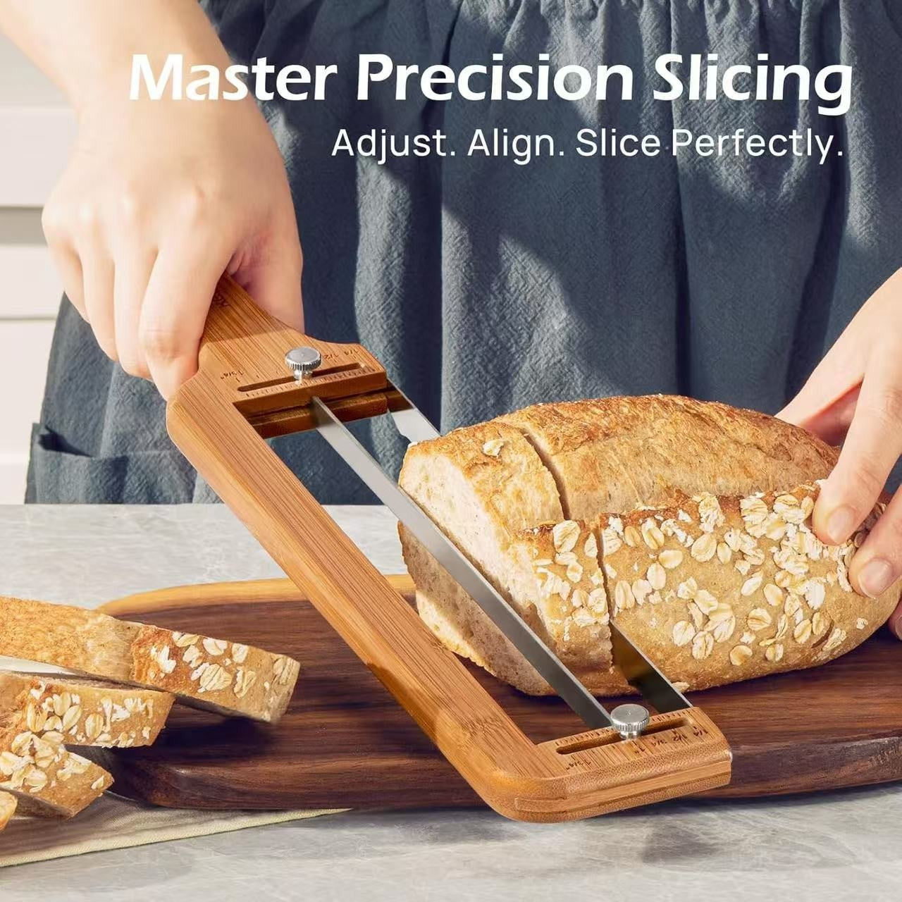 New wooden bread slicer, household wooden bread slicer, serrated wooden knife, bread cutter.