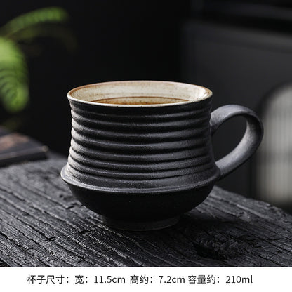 Cross-border retro coarse ceramic coffee cup and saucer set, American style personalized hand-pulled flower mug, household tea cup wholesale.
