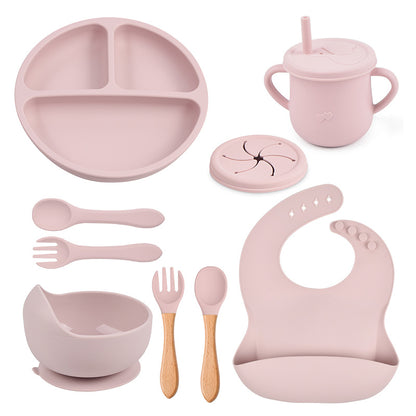 Baby food tray with compartments, baby suction cup, food-grade silicone bowl, tableware set, children's complementary food silicone tray