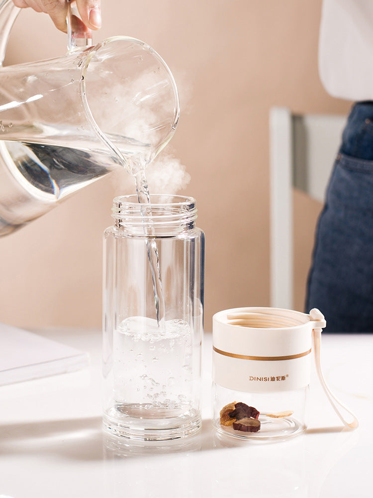 New tea and water separation glass double-layer men's water cup girls portable office tea cup personal tea brewing cup