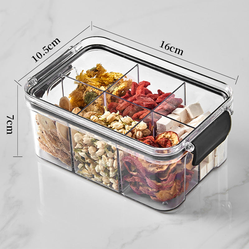 Square flower tea packaging box, 460ml, four-compartment plastic airtight container, food-grade storage box.