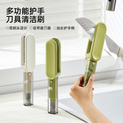 Four-in-one knife cleaning brush kitchen fruit knife tableware cleaner multi-function gap brush kitchen knife sharpener