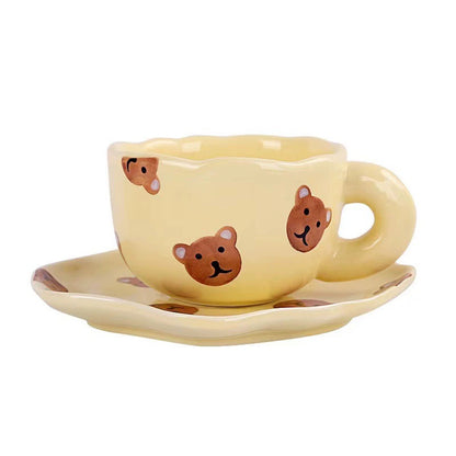 Creative hand-kneaded high temperature resistant ceramic cup ins Korean style small fresh mug breakfast cup milk cup coffee cup saucer