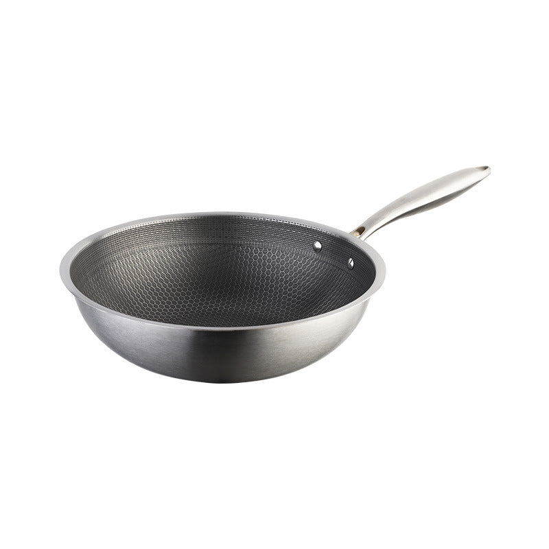 Thickened stainless steel frying pan full screen honeycomb electromagnetic gas stove universal frying pan less oil smoke composite bottom non-stick frying pan