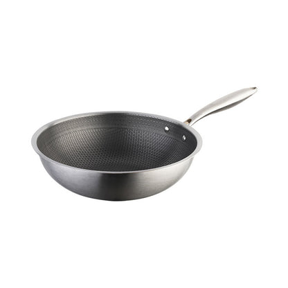 Thickened stainless steel frying pan full screen honeycomb electromagnetic gas stove universal frying pan less oil smoke composite bottom non-stick frying pan