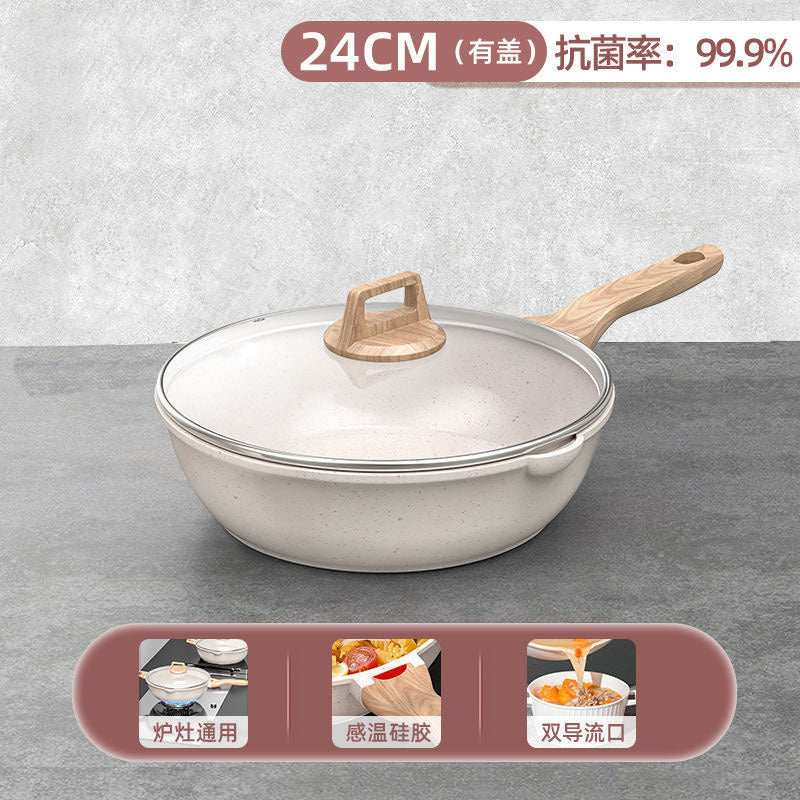 Cross-border aluminum pan Maifan stone thick bottom non-stick pan frying pan multi-functional household smokeless pan electric stove universal pan summer
