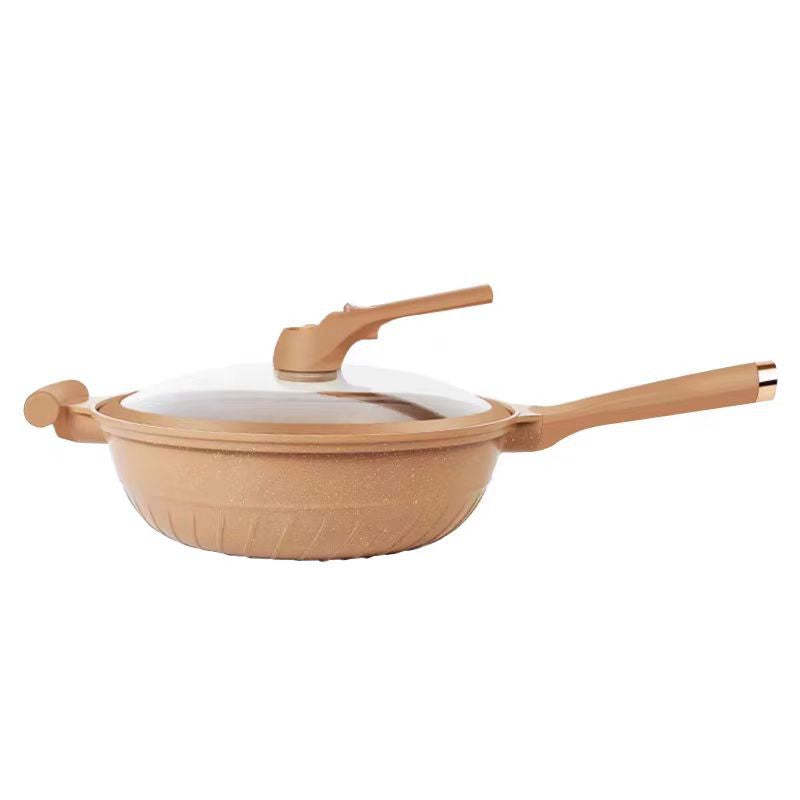 Frying pan household aluminum alloy clay micro pressure cooker non-stick pan multi-function frying and cooking all-in-one uncoated pan