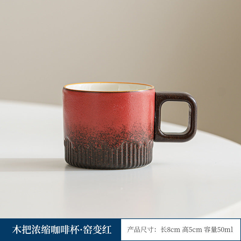 Wooden-handled coffee mug/tea tasting cup, gradient glaze exquisite ceramic small cup gift set wholesale.