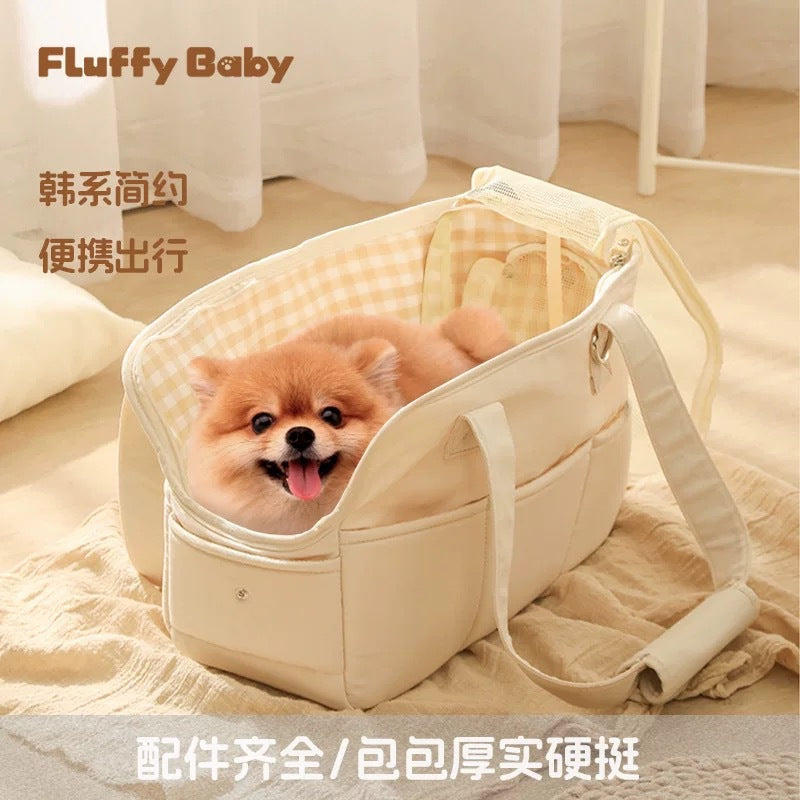 Korean-style stylish portable cat bag, handbag, dog bag, crossbody pet shoulder bag, breathable cat bed