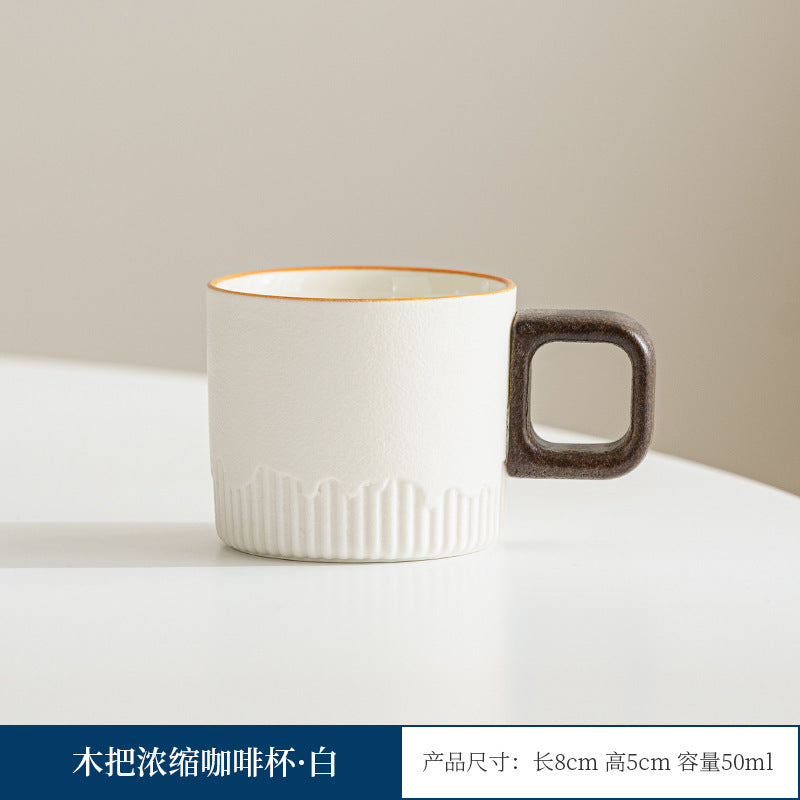 Wooden-handled coffee mug/tea tasting cup, gradient glaze exquisite ceramic small cup gift set wholesale.