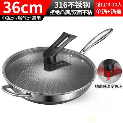 Factory direct supply double-sided honeycomb 316 stainless steel frying pan three-layer steel uncoated non-stick pan low smoke flat bottom pan