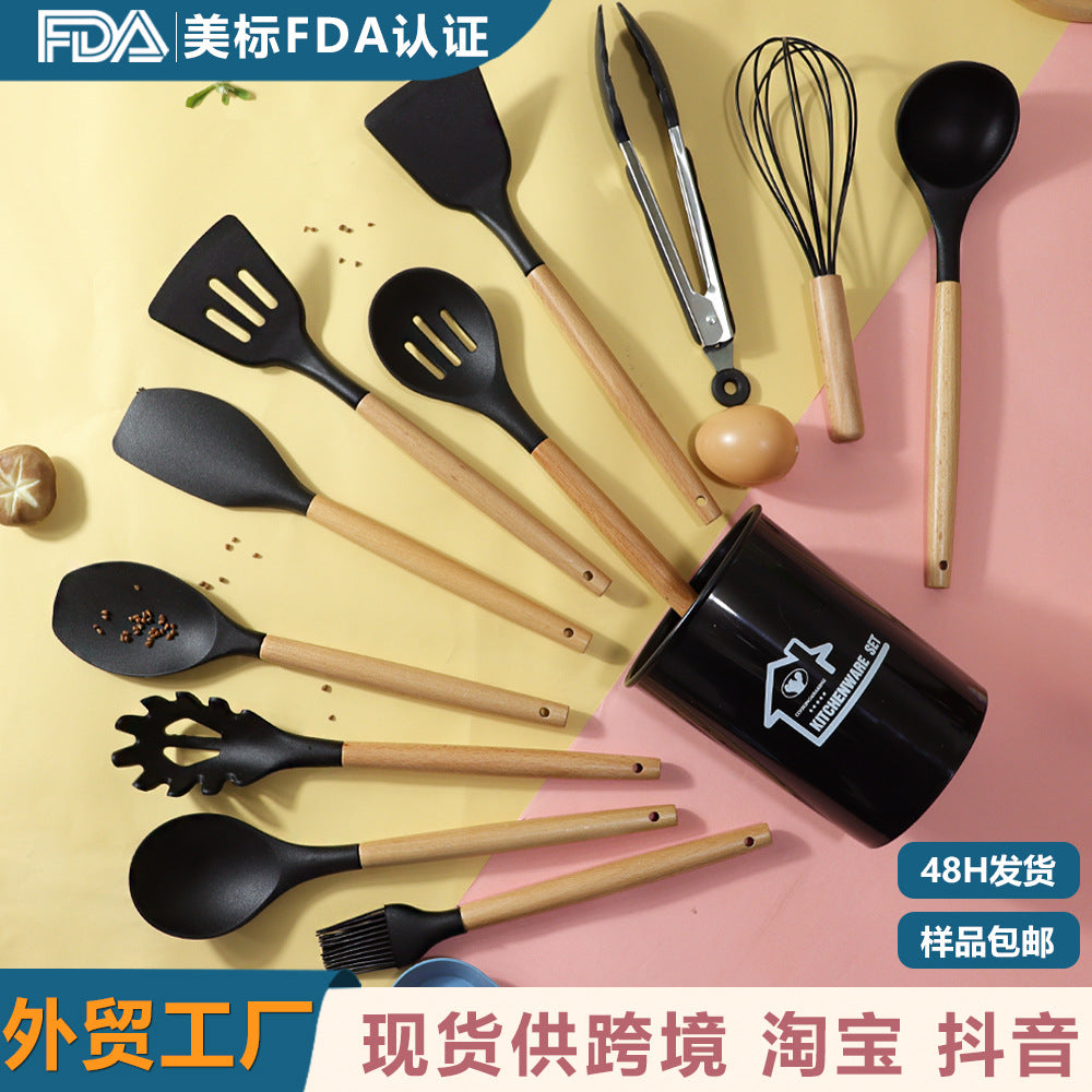 Silicone kitchenware set 12 pieces silicone spatula soup spoon non-stick food grade silicone spatula household kitchenware wholesale