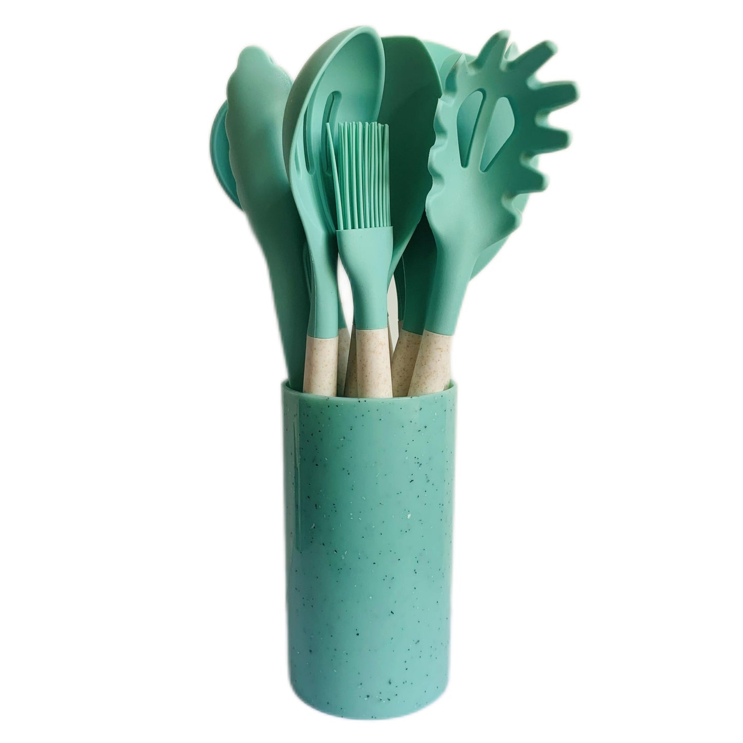 Beech handle silicone kitchenware 12-piece set plus storage bucket Yangjiang kitchen tool set cooking spatula ready for sale