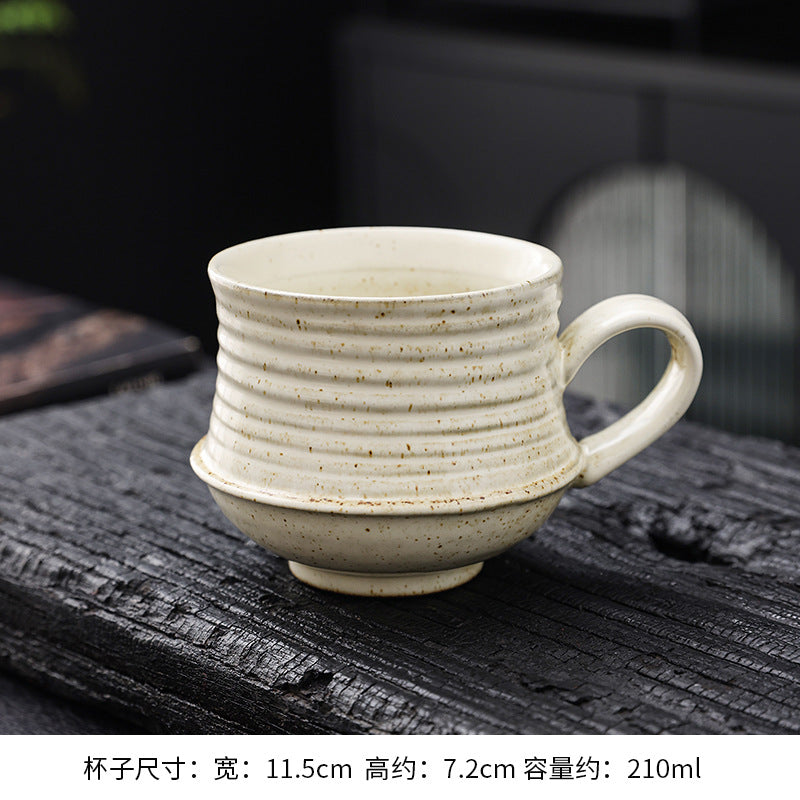 Cross-border retro coarse ceramic coffee cup and saucer set, American style personalized hand-pulled flower mug, household tea cup wholesale.