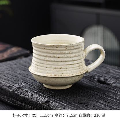 Cross-border retro coarse ceramic coffee cup and saucer set, American style personalized hand-pulled flower mug, household tea cup wholesale.