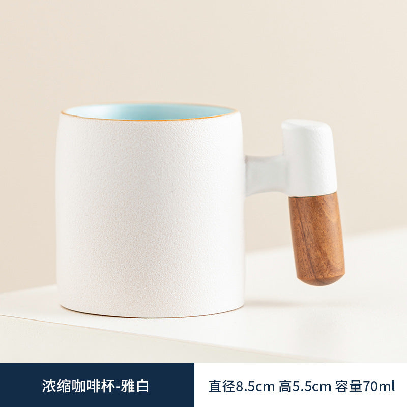 Wooden-handled coffee mug/tea tasting cup, gradient glaze exquisite ceramic small cup gift set wholesale.