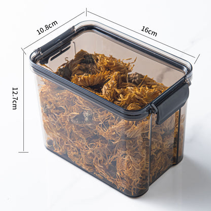 Square flower tea packaging box, 460ml, four-compartment plastic airtight container, food-grade storage box.