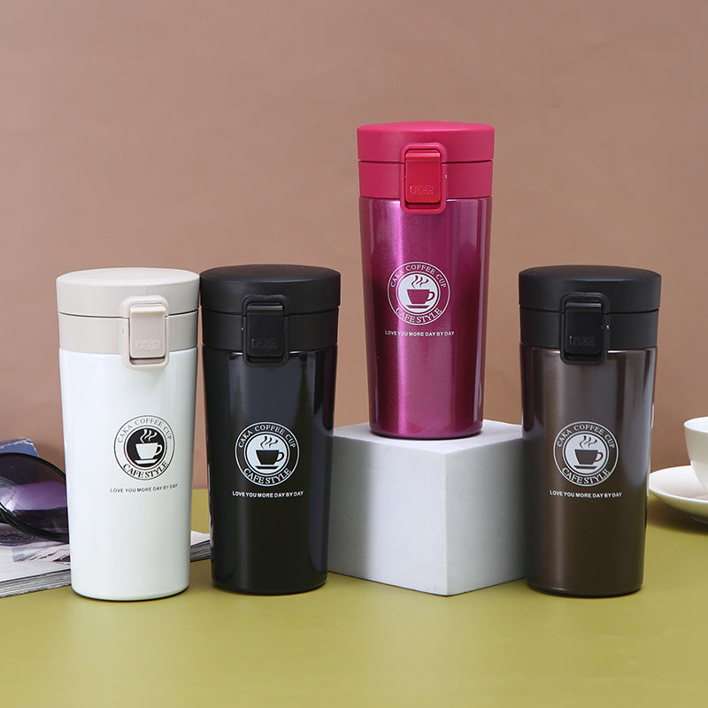 304 stainless steel first-generation coffee cup portable lock car water cup business office pop-up lid thermos cup customization