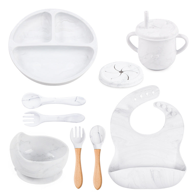 Baby food tray with compartments, baby suction cup, food-grade silicone bowl, tableware set, children's complementary food silicone tray