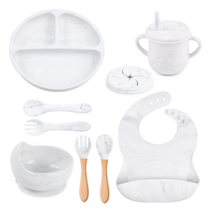 Baby food tray with compartments, baby suction cup, food-grade silicone bowl, tableware set, children's complementary food silicone tray