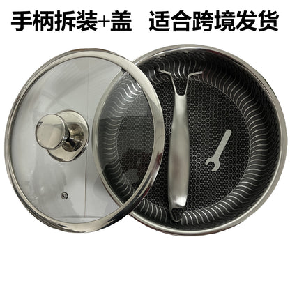 Cross-border 316 stainless steel uncoated honeycomb non-stick frying pan household double-sided screen pan induction cooker suitable for 30