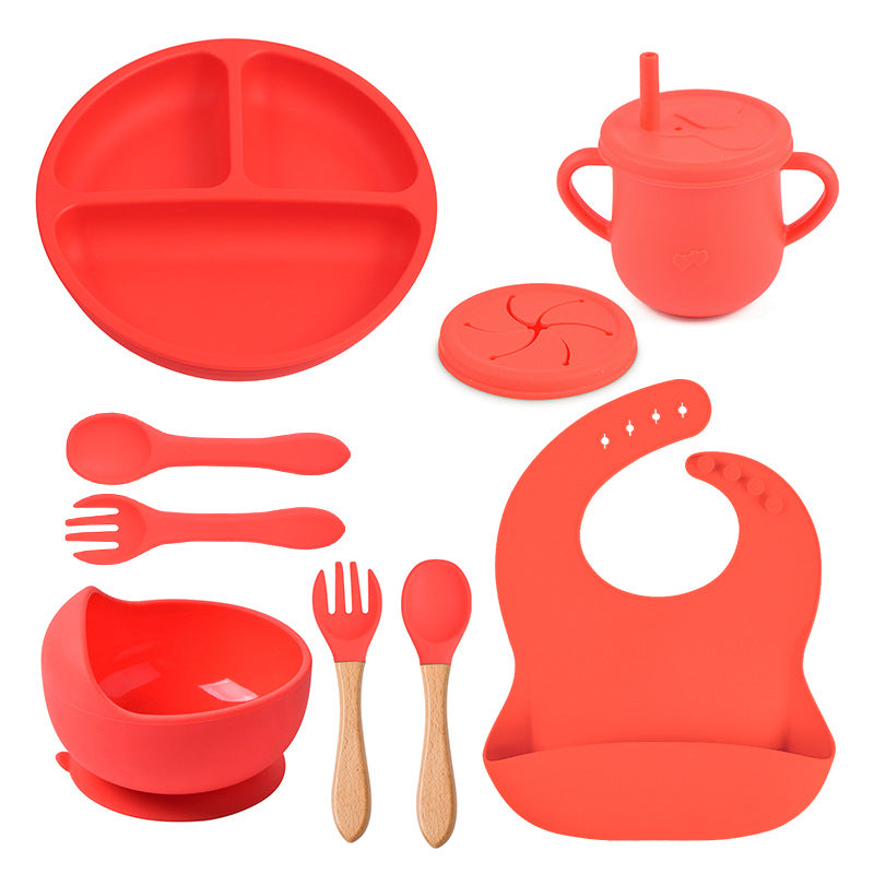 Baby food tray with compartments, baby suction cup, food-grade silicone bowl, tableware set, children's complementary food silicone tray