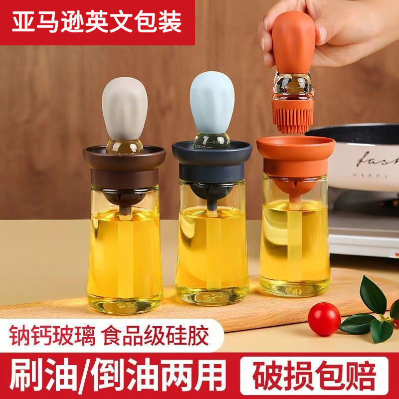 Quantitative oil bottle kitchen silicone brush glass oil bottle creative household baking brush inverted integrated oil suction bottle