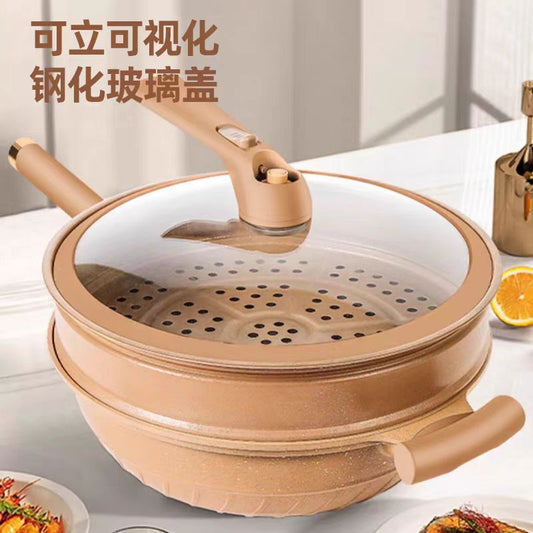 Frying pan household aluminum alloy clay micro pressure cooker non-stick pan multi-function frying and cooking all-in-one uncoated pan