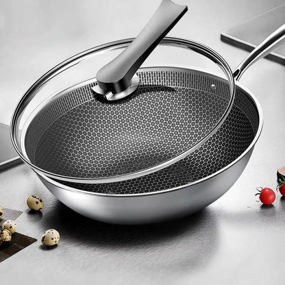 Honeycomb non-stick 304 stainless steel frying pan non-stick pan uncoated cooking pan frying pan pan with honeycomb non-stick