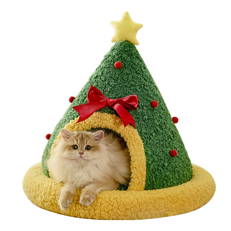 Christmas cat bed, winter warm cat bed, semi-enclosed Christmas dog bed, socks, pet bed, cross-border wholesale.
