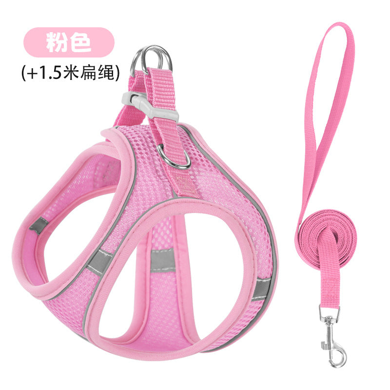 New vest-style pet leash nylon mesh dog harness set, reflective for dogs, available for wholesale.