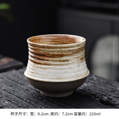 Cross-border retro coarse ceramic coffee cup and saucer set, American style personalized hand-pulled flower mug, household tea cup wholesale.