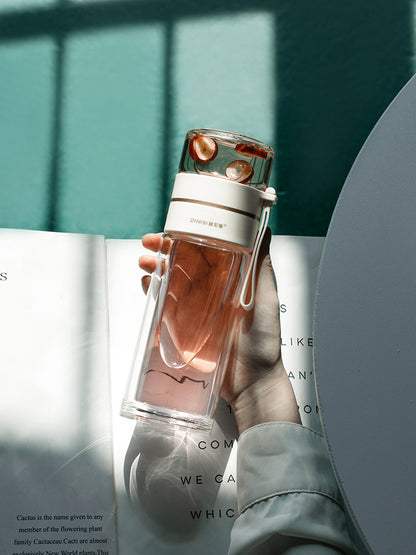 New tea and water separation glass double-layer men's water cup girls portable office tea cup personal tea brewing cup