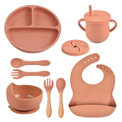 Baby food tray with compartments, baby suction cup, food-grade silicone bowl, tableware set, children's complementary food silicone tray