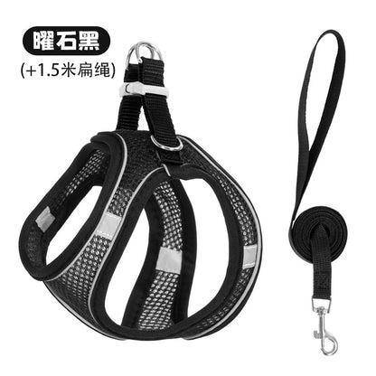 New vest-style pet leash nylon mesh dog harness set, reflective for dogs, available for wholesale.