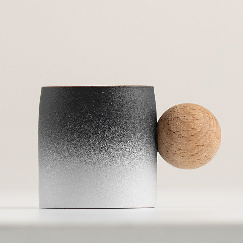 Wooden-handled coffee mug/tea tasting cup, gradient glaze exquisite ceramic small cup gift set wholesale.