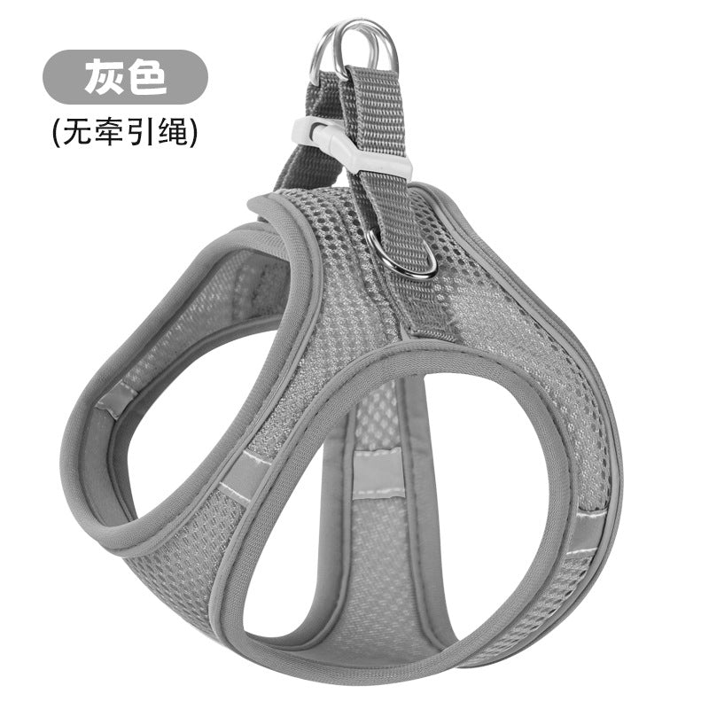 New vest-style pet leash nylon mesh dog harness set, reflective for dogs, available for wholesale.