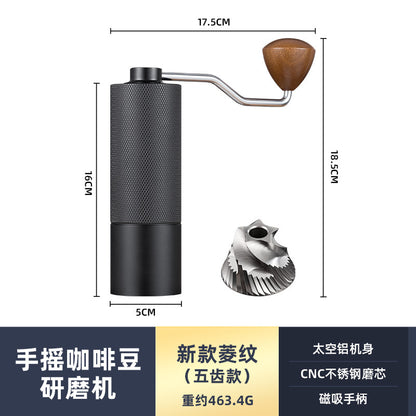 New diamond pattern coffee grinder CNC grinding core extended handle saves time and effort and can be adjusted for coarseness and fineness for home and outdoor use