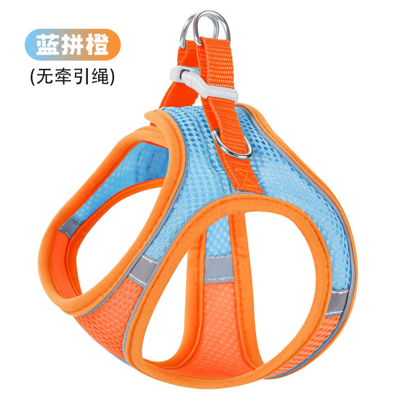 New vest-style pet leash nylon mesh dog harness set, reflective for dogs, available for wholesale.